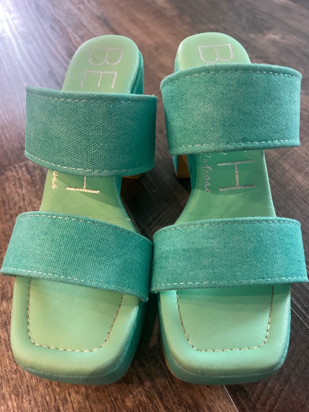 Matisse Teal Double-Strap Slide Heels